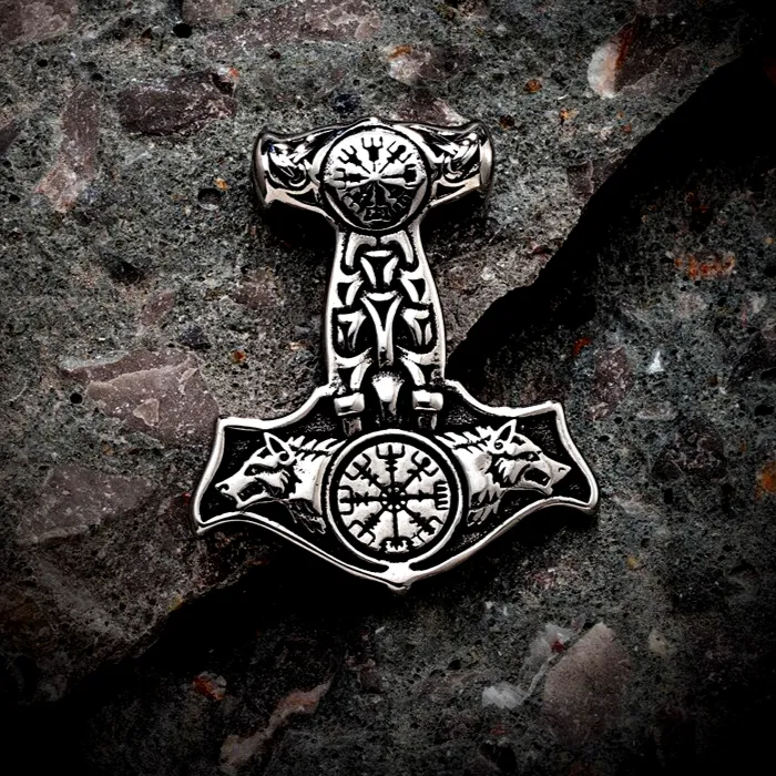 Necklaces AE Thors Hammer Necklace Asgards Wolves