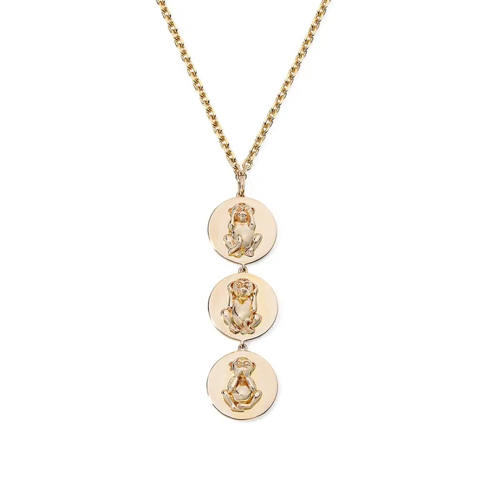 Necklaces Gold Wise Monkey Medallion Drop Necklace SG Fine
