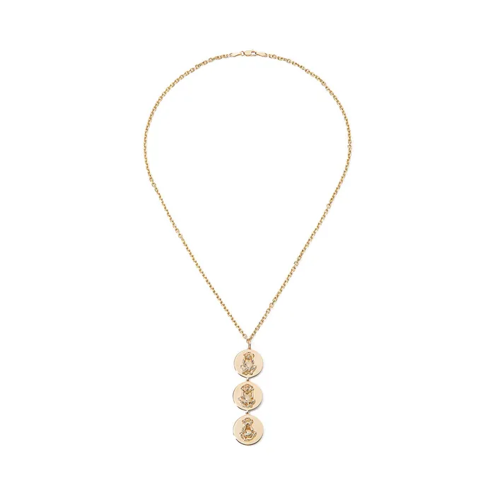 Necklaces Gold Wise Monkey Medallion Drop Necklace SG Fine