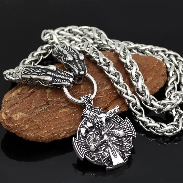 Necklaces King Chain Featuring Dragon Heads Holding Berserker Pendant VikingStore Necklaces King Chain Featuring Dragon Heads Holding Berserker Pendant VikingStore