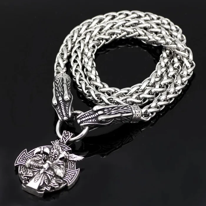 Necklaces King Chain Featuring Dragon Heads Holding Berserker Pendant VikingStore