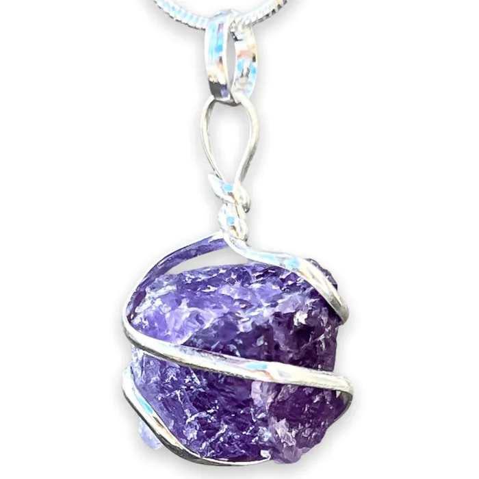 Necklaces Magic Crystals Amethyst Cube Spiral Wrapped Pendant Necklace