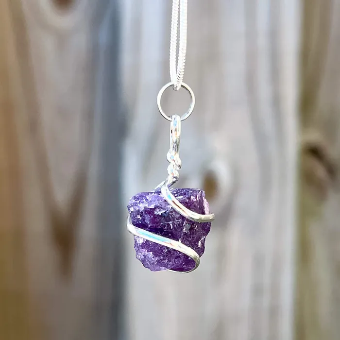 Necklaces Magic Crystals Amethyst Cube Spiral Wrapped Pendant Necklace
