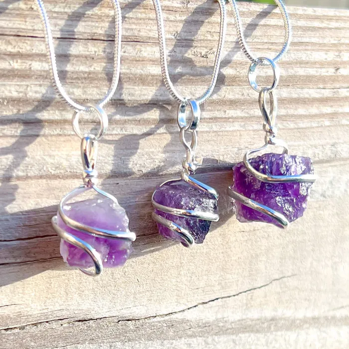 Necklaces Magic Crystals Amethyst Cube Spiral Wrapped Pendant Necklace