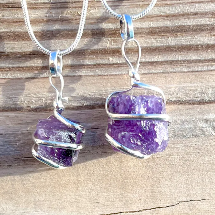 Necklaces Magic Crystals Amethyst Cube Spiral Wrapped Pendant Necklace