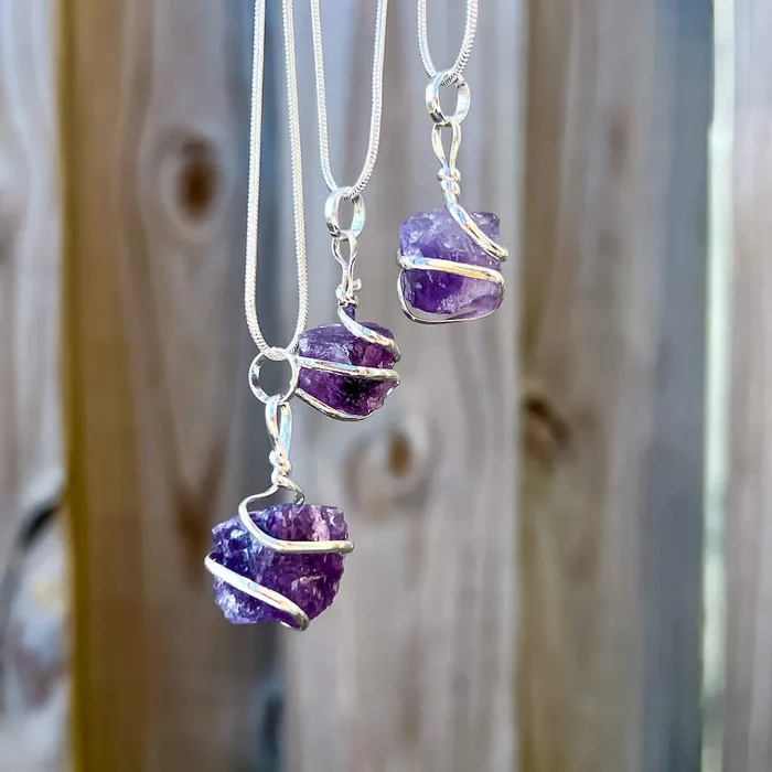 Necklaces Magic Crystals Amethyst Cube Spiral Wrapped Pendant Necklace