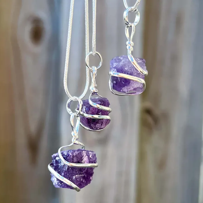 Necklaces Magic Crystals Amethyst Cube Spiral Wrapped Pendant Necklace