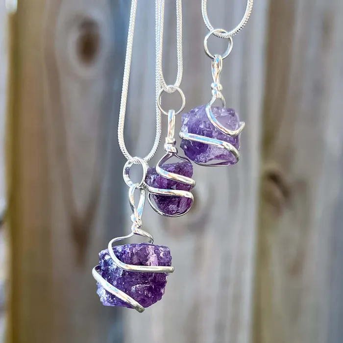 Necklaces Magic Crystals Amethyst Cube Spiral Wrapped Pendant Necklace