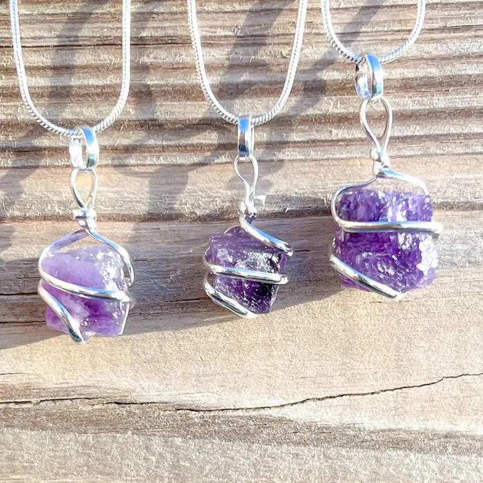 Necklaces Magic Crystals Amethyst Cube Spiral Wrapped Pendant Necklace