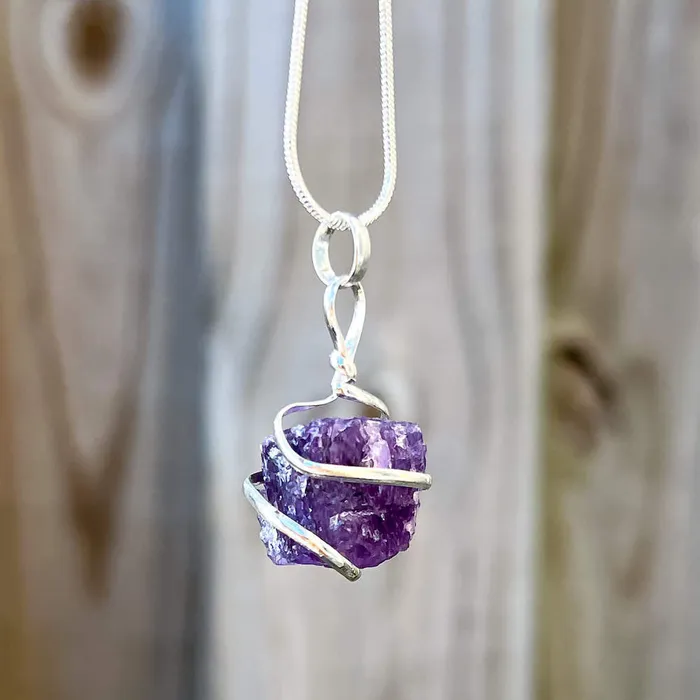 Necklaces Magic Crystals Amethyst Cube Spiral Wrapped Pendant Necklace