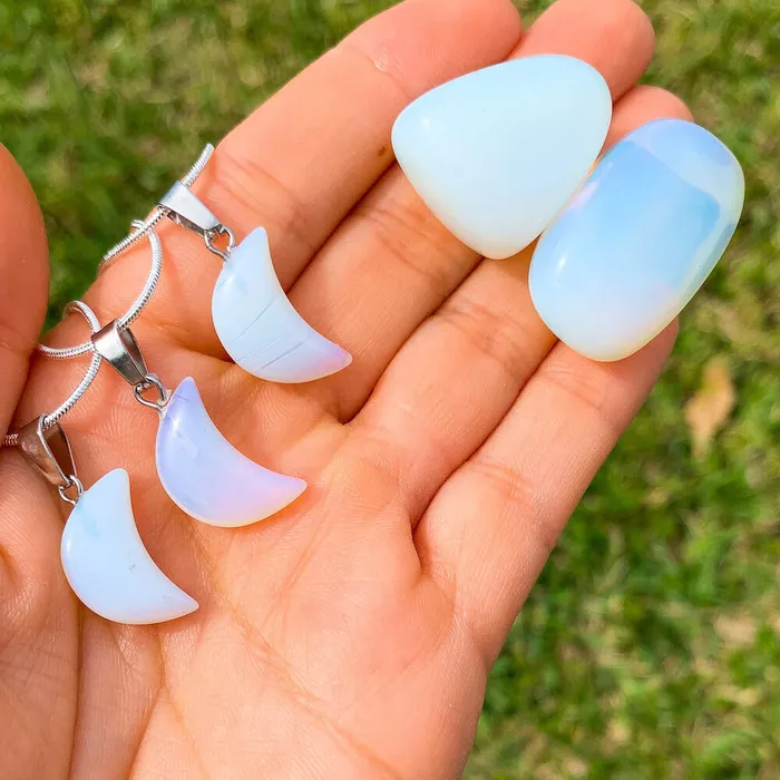 Necklaces Magic Crystals Opalite Crescent Moon Pendant Necklace