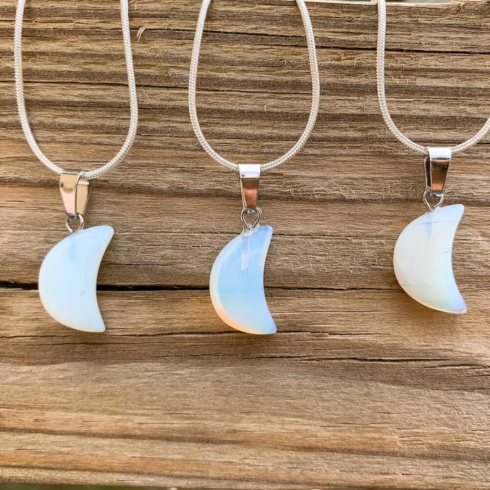 Necklaces Magic Crystals Opalite Crescent Moon Pendant Necklace