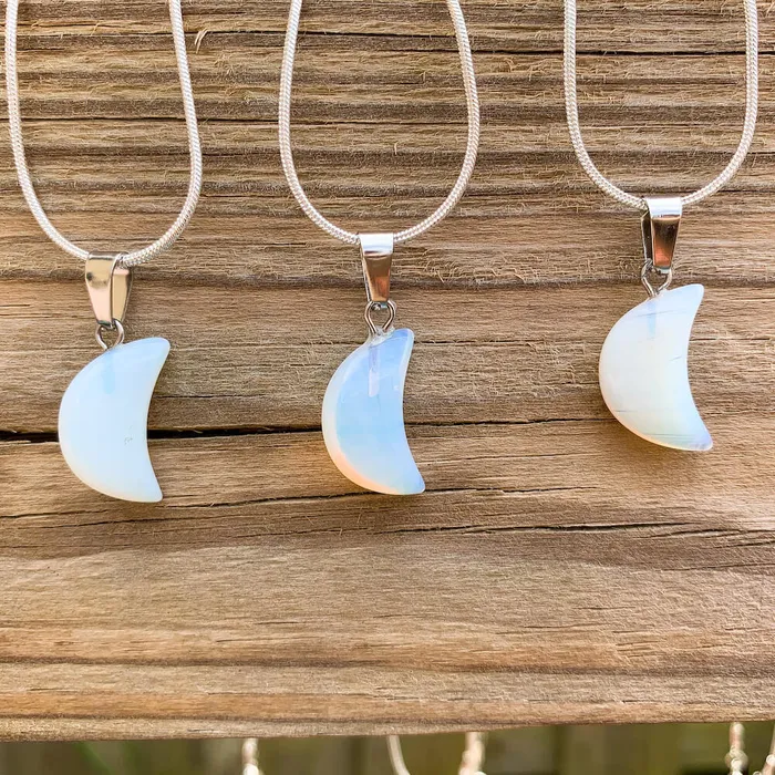 Necklaces Magic Crystals Opalite Crescent Moon Pendant Necklace