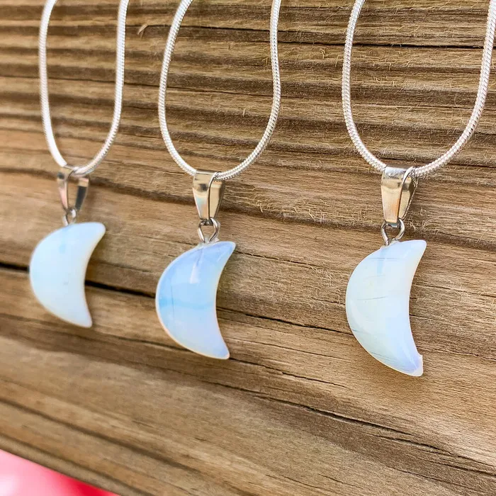 Necklaces Magic Crystals Opalite Crescent Moon Pendant Necklace