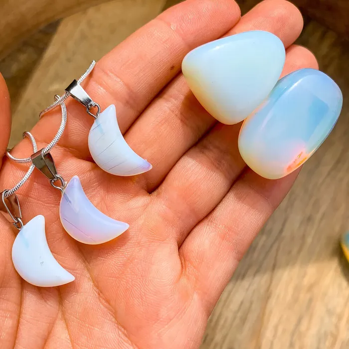 Necklaces Magic Crystals Opalite Crescent Moon Pendant Necklace