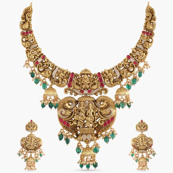 Necklaces Murli Antique Temple Silver Necklace Set SILVER