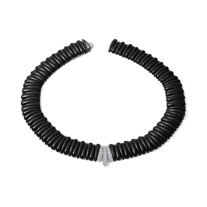 Necklaces Roberto Demeglio Black Ceramic Necklace with Diamond Bar Center Necklaces Roberto Demeglio Black Ceramic Necklace with Diamond Bar Center