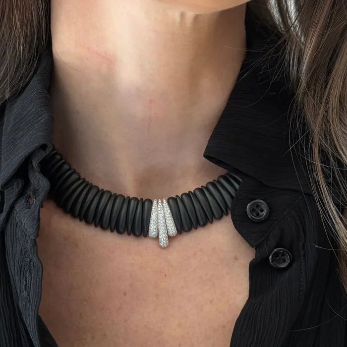 Necklaces Roberto Demeglio Black Ceramic Necklace with Diamond Bar Center
