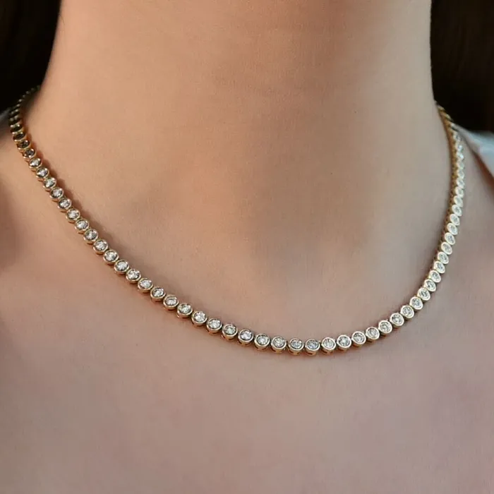 Necklaces SG Fine Straight Line Illusion Halfway Tennis Necklace