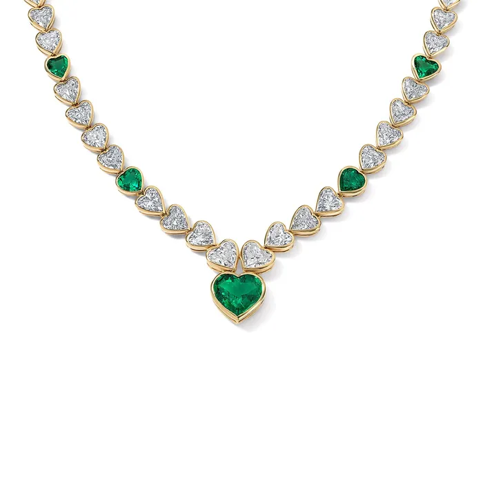 Necklaces SG Vintage Vintage Diamond and Emerald Heart Bracelet and Necklace Set