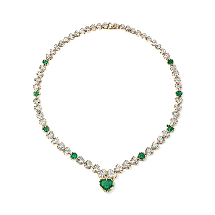 Necklaces SG Vintage Vintage Diamond and Emerald Heart Bracelet and Necklace Set