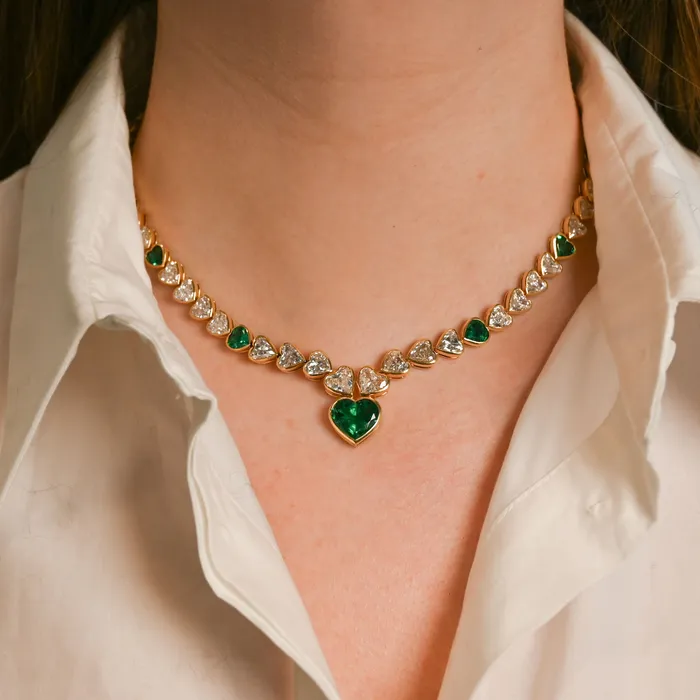 Necklaces SG Vintage Vintage Diamond and Emerald Heart Bracelet and Necklace Set