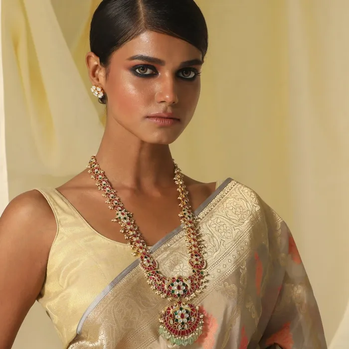 Necklaces SILVER Shambhavi Kempu Jadau Silver Long Necklace