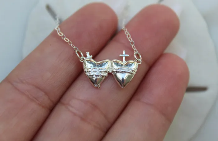Necklaces TheLittleCatholic Holy Hearts Sacred Heart and Immaculate Heart Necklace in Sterling Silver