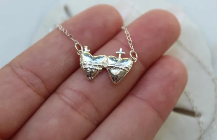 Necklaces TheLittleCatholic Holy Hearts Sacred Heart and Immaculate Heart Necklace in Sterling Silver