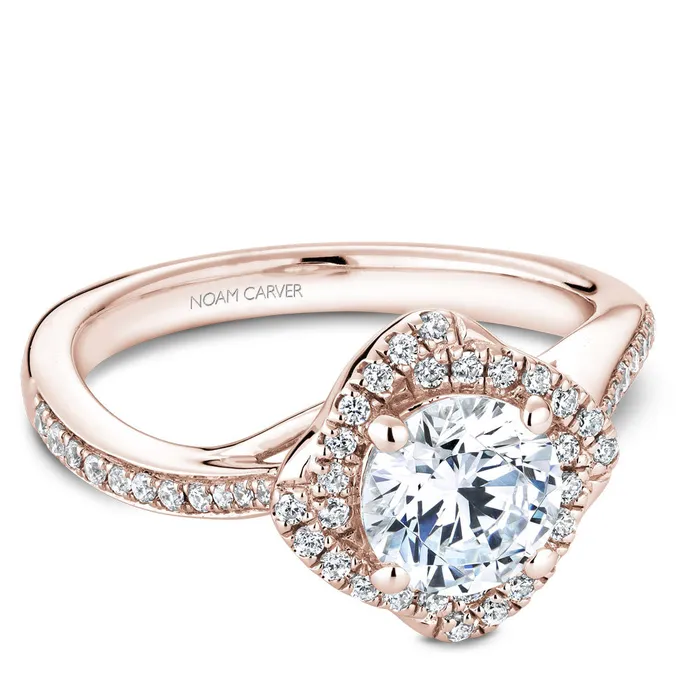 Noam Carver Rose Gold Square Halo Diamond Engagement Ring Setting 026 CTW International Diamond Center Rings