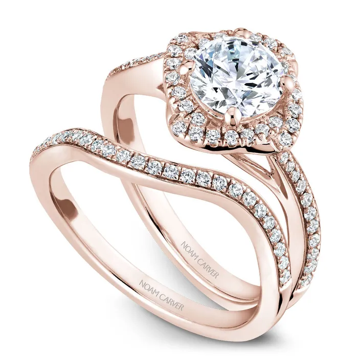 Noam Carver Rose Gold Square Halo Diamond Engagement Ring Setting 026 CTW International Diamond Center Rings