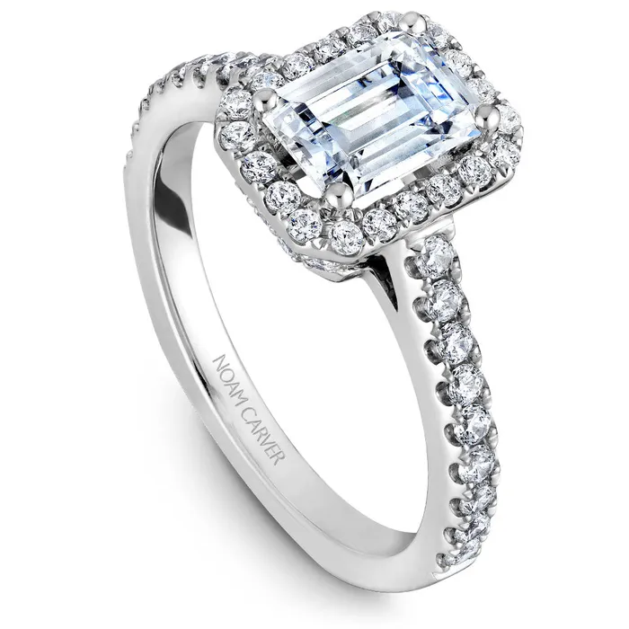 Noam Carver White Gold Diamond Engagement Ring Setting with Emerald Center Stone and Halo 055 CTW International Diamond Center Rings Noam Carver White Gold Diamond Engagement Ring Setting with Emerald Center Stone and Halo 055 CTW International Diamond Center Rings