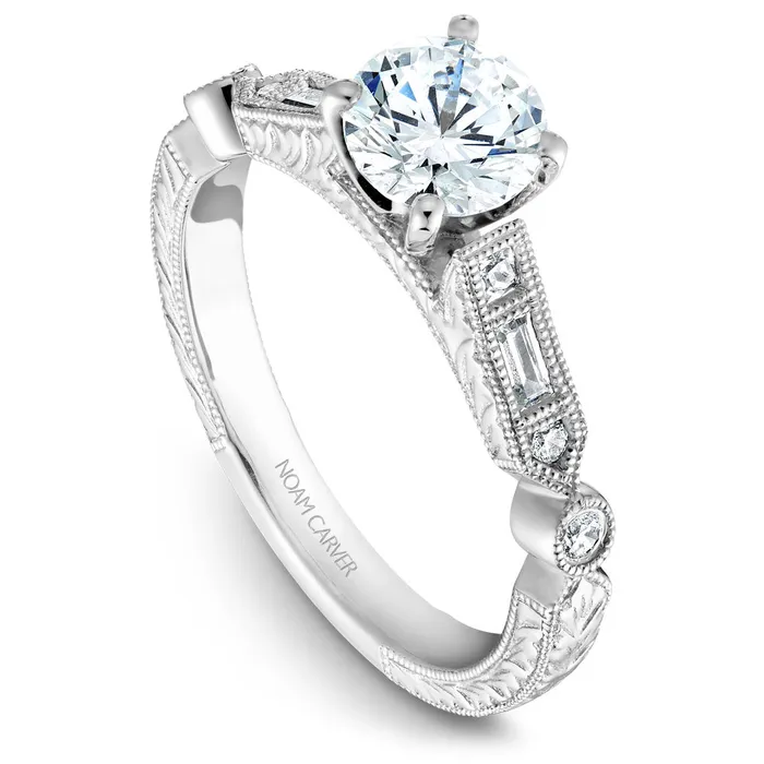 Noam Carver White Gold Engagement Ring Setting with Milgrain Emeralds and Dots 022 CTW International Diamond Center Rings Noam Carver White Gold Engagement Ring Setting with Milgrain Emeralds and Dots 022 CTW International Diamond Center Rings