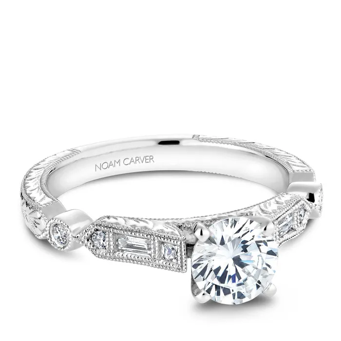 Noam Carver White Gold Engagement Ring Setting with Milgrain Emeralds and Dots 022 CTW International Diamond Center Rings
