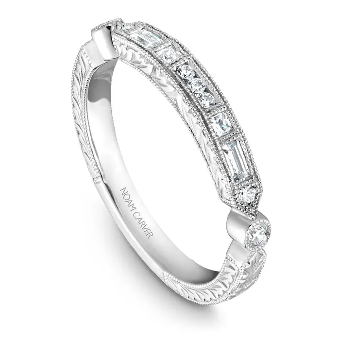 Noam Carver White Gold Engagement Ring Setting with Milgrain Emeralds and Dots 022 CTW International Diamond Center Rings