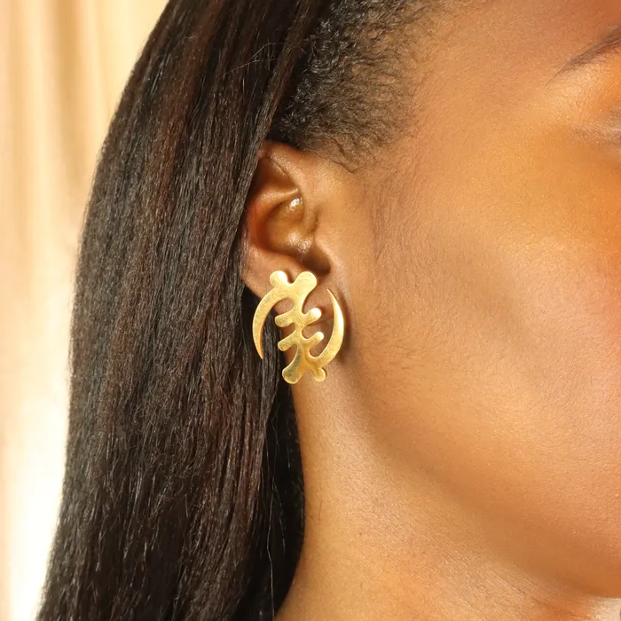 Omolola Jewellery Earrings Adinkra statement stud 18ct goldplated tarnish resistant earrings