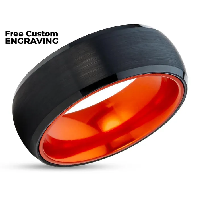 Orange Tungsten Ring Orange Tungsten Band Black Tungsten Ring Black Ring Clean Casting Jewelry Rings