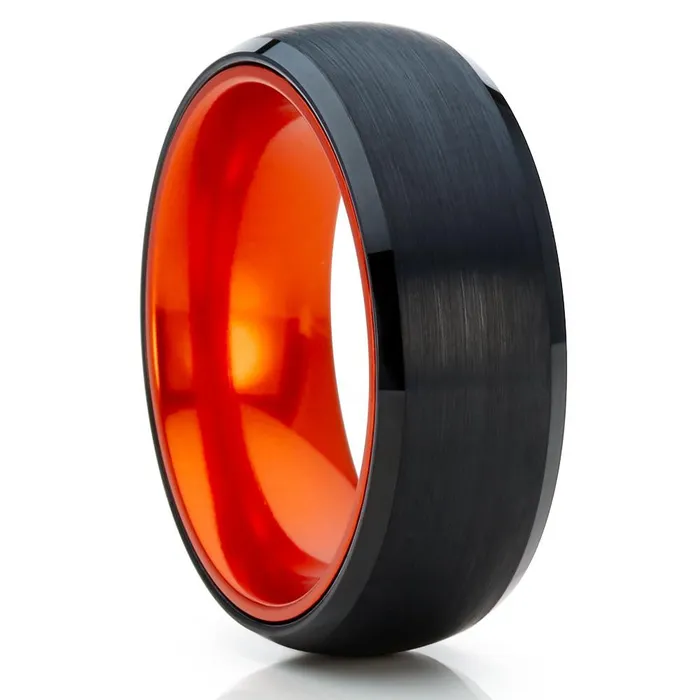 Orange Tungsten Ring Orange Tungsten Band Black Tungsten Ring Black Ring Clean Casting Jewelry Rings