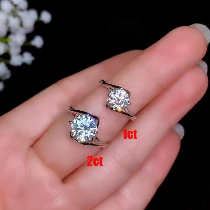Platinum Plated Silver Moissanite Ring 1ct 2ct Options Luxus Moissanite Rings Jewelry Rings