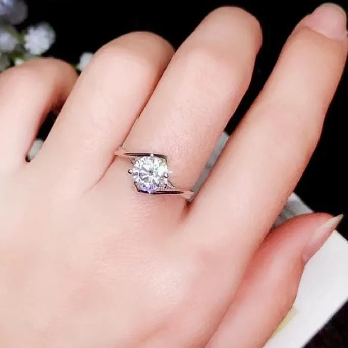 Platinum Plated Silver Moissanite Ring 1ct 2ct Options Luxus Moissanite Rings Jewelry Rings