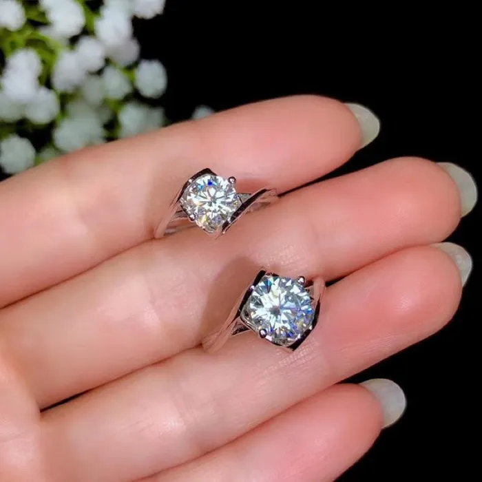 Platinum Plated Silver Moissanite Ring 1ct 2ct Options Luxus Moissanite Rings Jewelry Rings