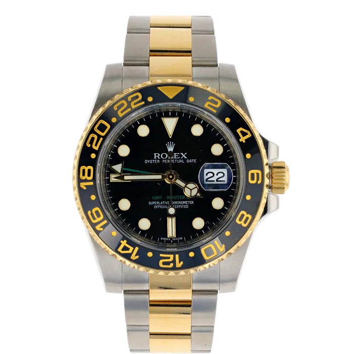 PreStyled Sets Rolex 116713LN GMT Master II Rolesor Oystersteel 18k Yellow Gold 40mm Preowned Shop IDC estore