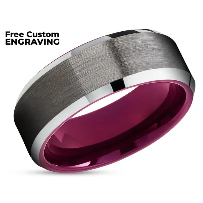 Purple Wedding Ring Gunmetal Wedding Ring Tungsten Wedding Ring Purple Ring Clean Casting Jewelry Rings