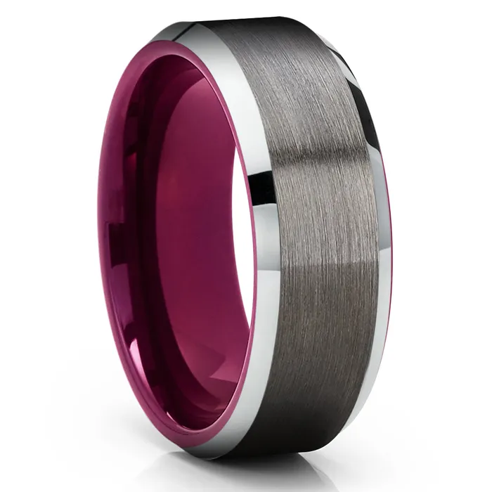 Purple Wedding Ring Gunmetal Wedding Ring Tungsten Wedding Ring Purple Ring Clean Casting Jewelry Rings
