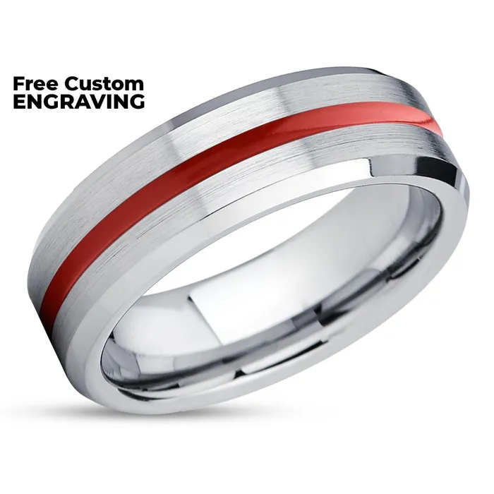 Red Tungsten Wedding Ring Silver Wedding Ring Red Tungsten Wedding Band Ring Clean Casting Jewelry Rings