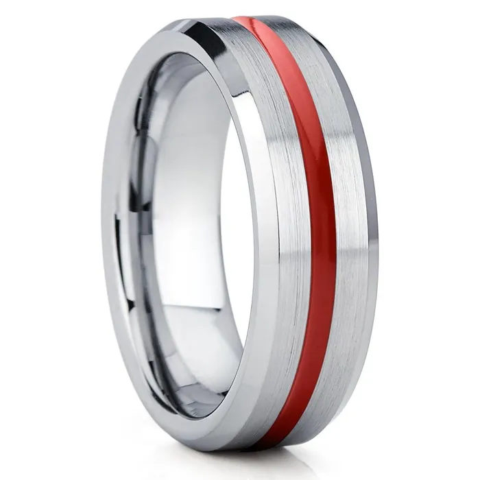 Red Tungsten Wedding Ring Silver Wedding Ring Red Tungsten Wedding Band Ring Clean Casting Jewelry Rings
