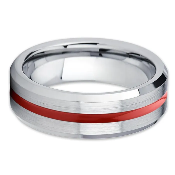 Red Tungsten Wedding Ring Silver Wedding Ring Red Tungsten Wedding Band Ring Clean Casting Jewelry Rings