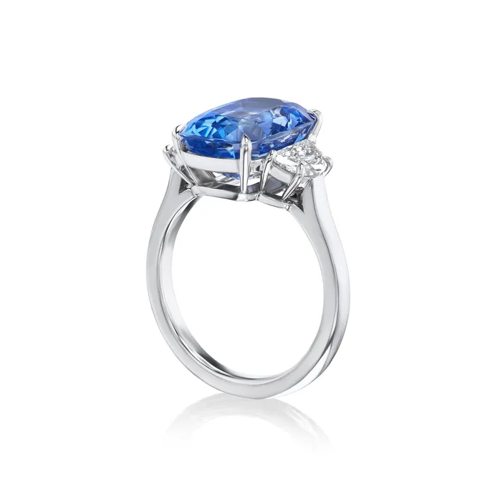 Rings Blue Sapphire Cushion Three Stone Ring SG Fine