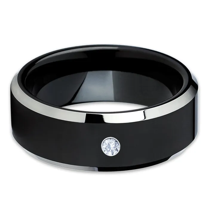 Rings Clean Casting Jewelry Black Tungsten Ring White Diamond Tungsten Ring Black Tungsten Band 8mm 6mm