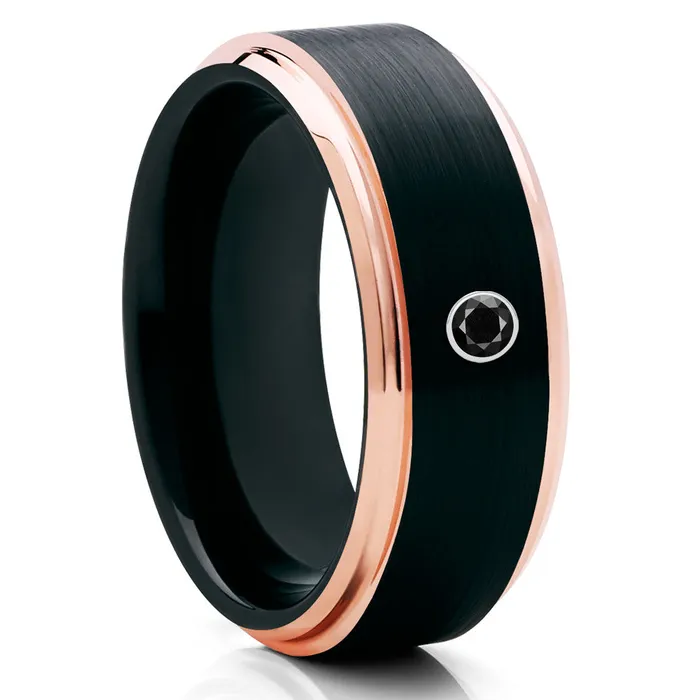 Rings Clean Casting Jewelry Black Tungsten Wedding Band Black Diamond Ring Rose Gold Tungsten Brush